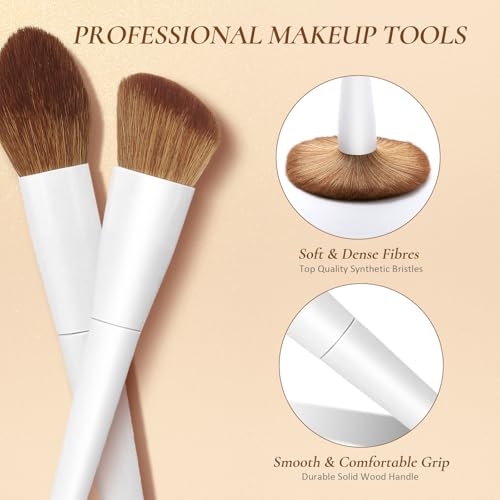 Makeup Brushes With Case 20PCs Professional Makeup Brush Set, Foundation Powder Eyeshadow Brush Set Eyebrow Concealer Contour Travel Brushes Kit with Holder & 2 Powder Puff-White