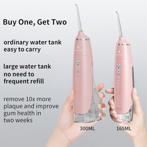 Water Flosser Equipped with Two Water Tanks for Home and Travel,3 Modes Dental Oral Irrigator,Portable,IPX7 Waterproof,Powerful Battery Life, Water Dental Flossers for Teeth (Pink)