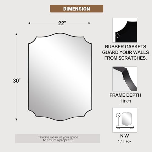 ANDY STAR Black Bathroom Vanity Mirror, 22x30 Irregular Wall Mirror, Scalloped Wall Mirror in Stainless Steel Metal Frame, Asymmetrical Mirror for Bathroom, Bedroom, Living Room, Mantel