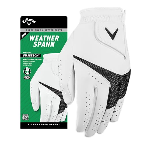 Callaway Golf Weather Spann Glove (Worn on Right Hand, Ladies, Large, White)