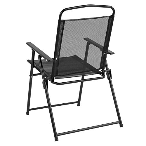 Flash Furniture Nantucket 6-Piece Patio Dining Set with Glass Table, 4 Folding Chairs, and Umbrella, Outdoor Patio Set, Black