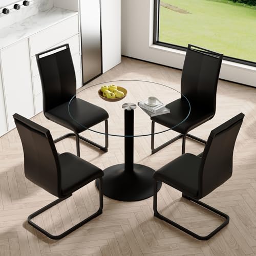 CGHIJDM 40" Round Dining Table Set for 4,5 Piece Dining Table Set,Glass Dining Table with 4 Cushioned Dining Chairs,Small Kitchen Table Set for 4 Ideal for Apartment
