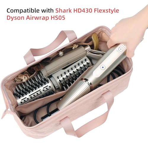 NISHEL Hair Tools Travel Carrying Bag, Portable Hair Air Wrap Dryer Case, Hair Dryer/Curling Iron/Airstraight Attachment Organizer, Pink