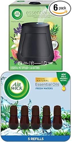 Bundle of Air Wick Essential Mist Diffuser, 1ct, Essential Oils Diffuser, Air Freshener + Air Wick Essential Mist Refill, 5 ct, Fresh Waters, Essential Oils Diffuser, Air Freshener