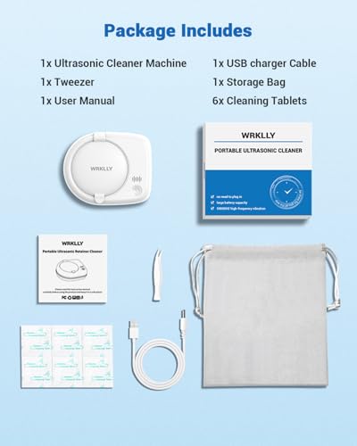 Rechargeable Ultrasonic Retainer Cleaner Machine | 50kHz 1.9 inch Ultra-Thin Portable | Night Guard Aligners Jewelry |6pcs Cleaner Tablets Included | Quick & Deep Clean Modes | FSA HSA Approved