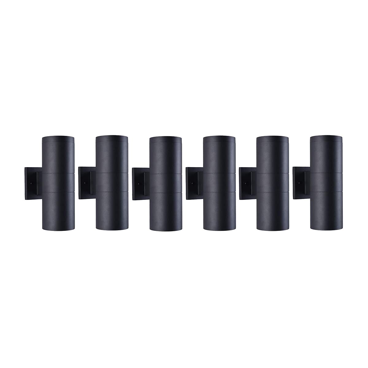 mirrea Modern Outdoor Porch Light Patio Light in 2 Lights with Matte Black Aluminum Cylinder and Tempered Glass Cover Waterproof Wall Sconce 6 Pack