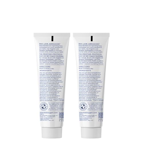 Essential Oxygen BR Certified Organic Toothpaste, for Whiter Teeth, Fresher Breath, Happier Gums, Tooth Sensitivity, Peppermint, 4 Ounce (Pack of 2)