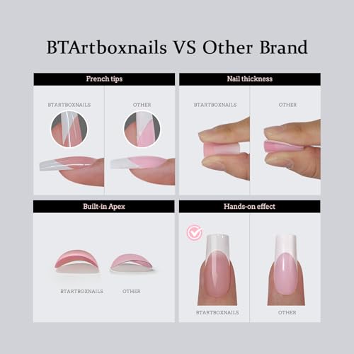 BTArtboxnails XCOATTIPS Gel Nail Kit - Short Squre French Tip Press on Nails Kit, Pink Soft Gel Nail Tips with Nail Gel, French Protecing Duo and Nail Lamp for Gift Home DIY