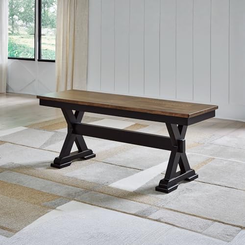 Signature Design by Ashley Wildenauer Farmhouse 50" Dining Bench, Dark Brown & Black