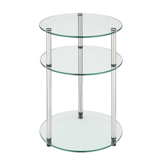Convenience Concepts Designs2Go Classic Glass 3-Tier Round End Modern Contemporary Side Table with Storage Shelves for Living Room, Bathroom, Bedroom, 15.75"