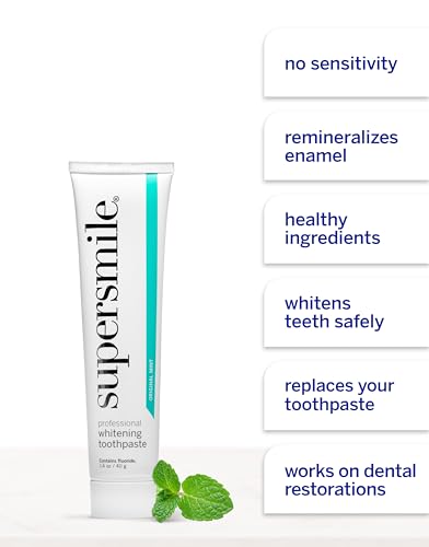 Supersmile Professional Whitening Toothpaste w/ Fluoride - Removes Stains & Whitens Teeth 6 Shades - Enamel Strengthening - No Sensitivity - Travel Size (Original Mint, 1.4 Oz)