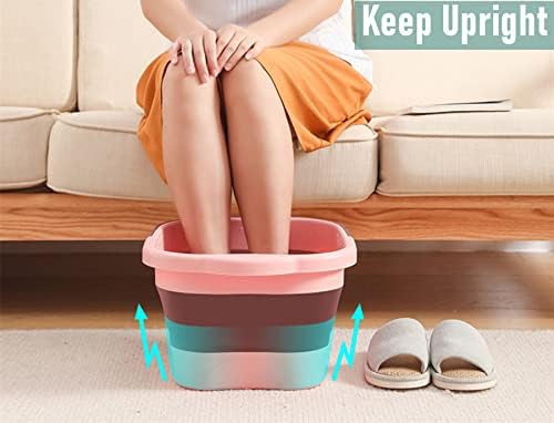 Collapsible Foot Bath Soak Tub with Handle, Plastic Foldable Feet Spa Soaking Basin Bucket with Massager Acupoint for Washing, Pedicure Foot Care Bathtub Bowl Tools for Pain Relief, Green