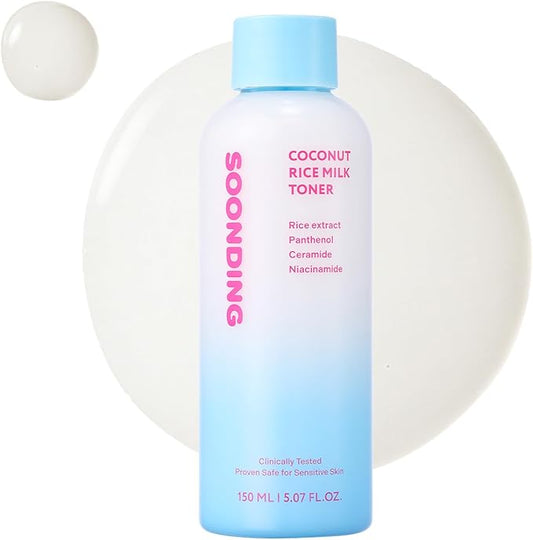 Coconut Rice Milk Toner | Calming Hydration, Smooth Skin Texture and Strengthen Skin Barrier with Rice, Panthenol, Ceramide, AHA | Fragrance-Free, Korean Skin Care (150ml/ 5.07 fl oz)