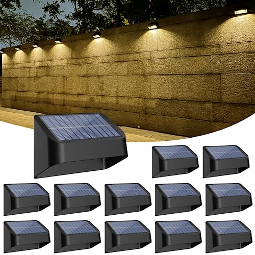 Brighter Solar Fence Lights,Solar Lights Outdoor Waterproof,Warm White and RGB 8 Colors,Dusk to Dawn Deck Light, Outdoor Lighting for Backyard/Railing/Wall/Step/Patio（12 Pack）
