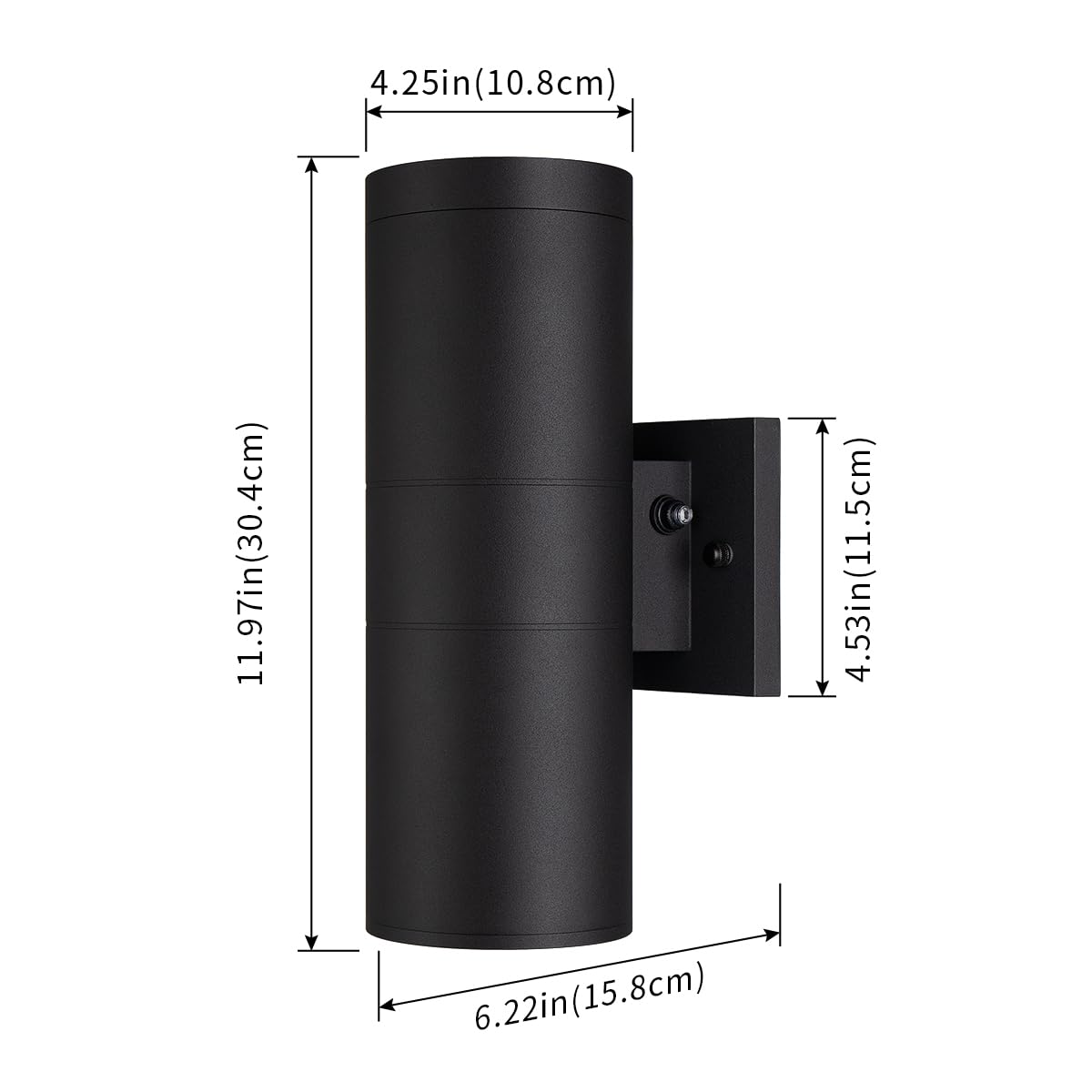 mirrea Modern Outdoor Porch Light Patio Light in 2 Lights Dusk to Dawn Photocell Sensor with Matte Black Aluminum Cylinder and Tempered Glass Cover Waterproof Wall Sconce 2 Pack