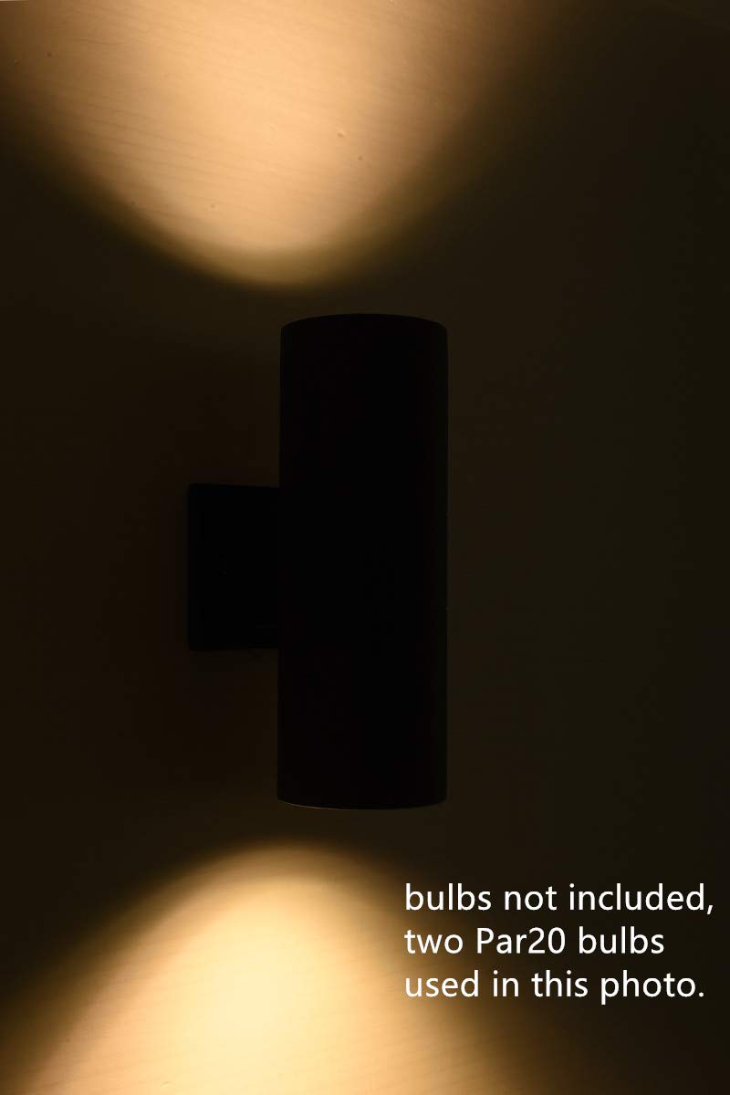 mirrea Modern Outdoor Porch Light Patio Light in 2 Lights with Matte Black Aluminum Cylinder and Tempered Glass Cover Waterproof Wall Sconce 6 Pack