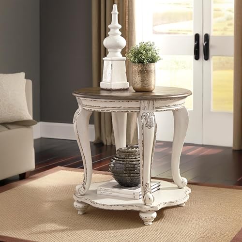 Signature Design by Ashley Realyn French Country Two Tone Round End Table, Chipped White