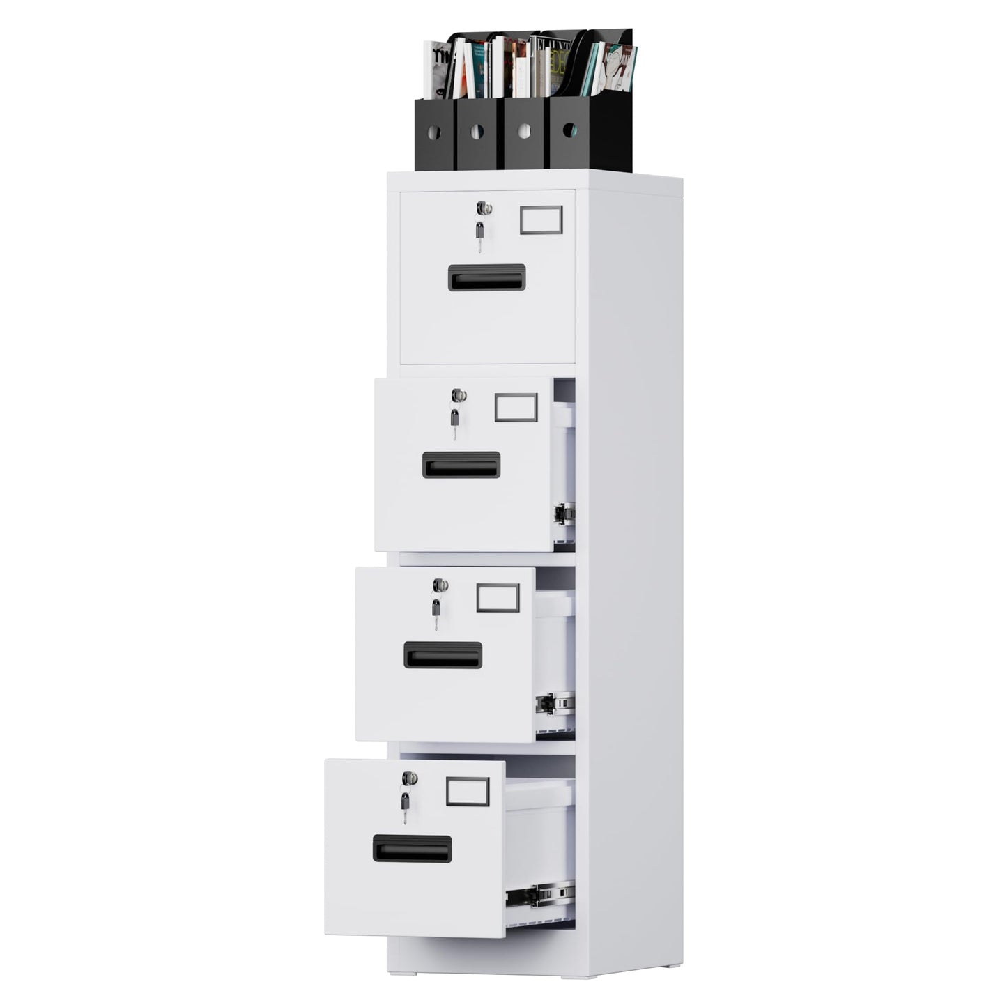 Reemoon Vertical File Cabinet with 4 Drawers,Metal Filing Storage Cabinet with 4 Lock, A4 Letter/Legal Size for Home Office School, Assembly Required,White