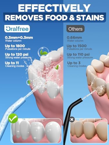 Oralfree Water Dental Flosser Cordless for Teeth Cleaning - 4 Modes Oral Irrigator 300ML Braces Flossers Cleaner, Rechargeable Portable IPX7 Waterproof Powerful Battery for Travel Home