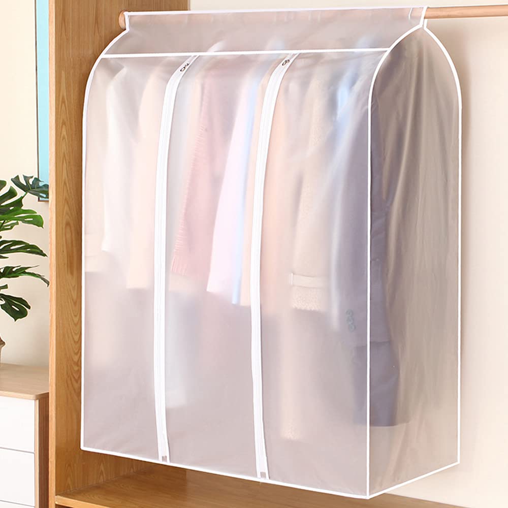 Aichong 50'' Garment Bags for Hanging Clothes, Large Translucent Frosted Garment Rack Cover Bags with Zipper and Hook and Loop Closure, Polyethylene Material, White
