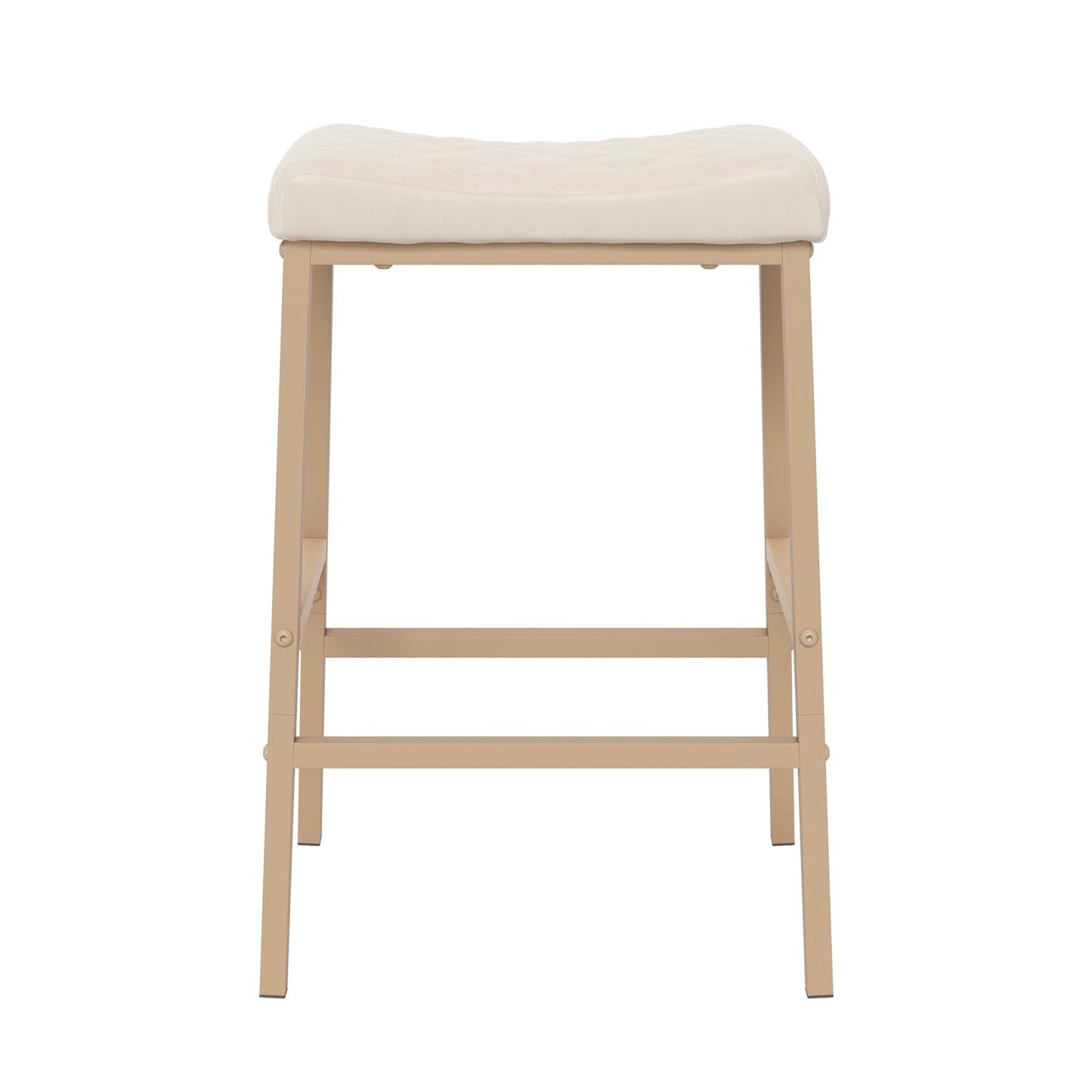 Compsia Counter Height Bar Stools Set of 3, Barstools with Thick PU Leather Saddle Seat & Sand Metal Legs,24Inch Kitchen Counter Stools,Lvory White