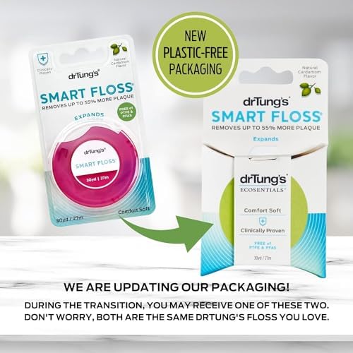 DrTung's Smart Floss - Natural Floss, PTFE & PFAS Free Floss, Gentle on Gums, Expands & Stretches, BPA Free - Natural Dental Floss Cardamom Flavor (Pack of 3)