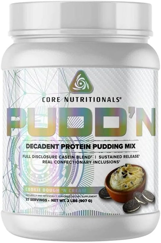 Core Nutritionals Pudd'n, Decadent Protein Pudding Mix, Full Disclosure Casein Blend, Sustained Release, 20G Protein, 27 Servings (Cookie Dough'n Cream, 2 lb)