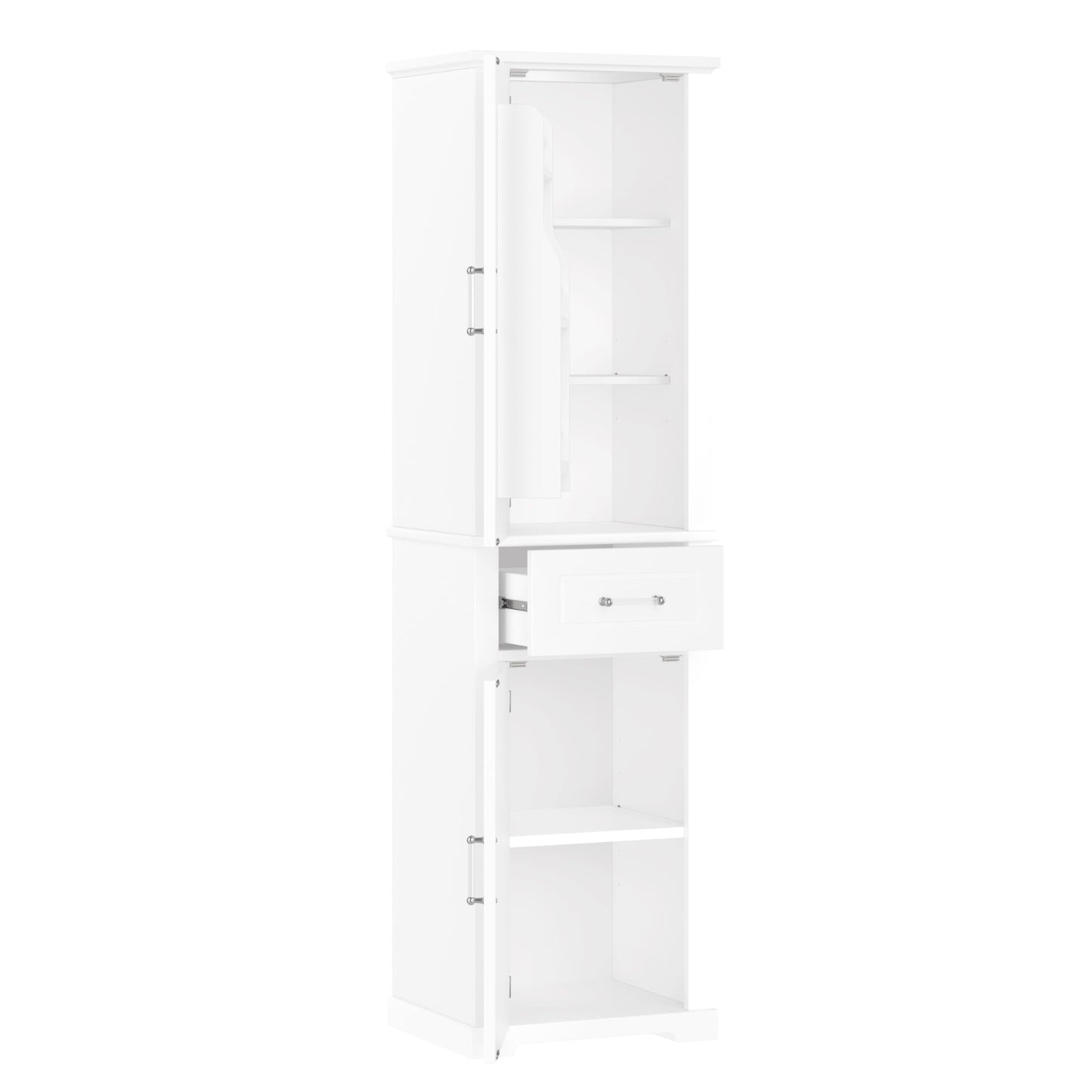 Guxeei Tall Storage Cabinet, Bathroom Floor Freestanding Storage Cabinet with 2 Doors, One Drawer, Door Shelve Design, and Adjustable Shelf for Bathroom, Office, Living Room, White