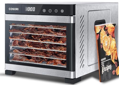COSORI Food Dehydrator (50 Recipes) for Jerky, Vegetables Fruit, Meat, Dog Treats, Herbs, and Yogurt, Dryer Machine with Temperature Control, 6 Stainless Steel Trays, Rear-Mounted Fan, Silver