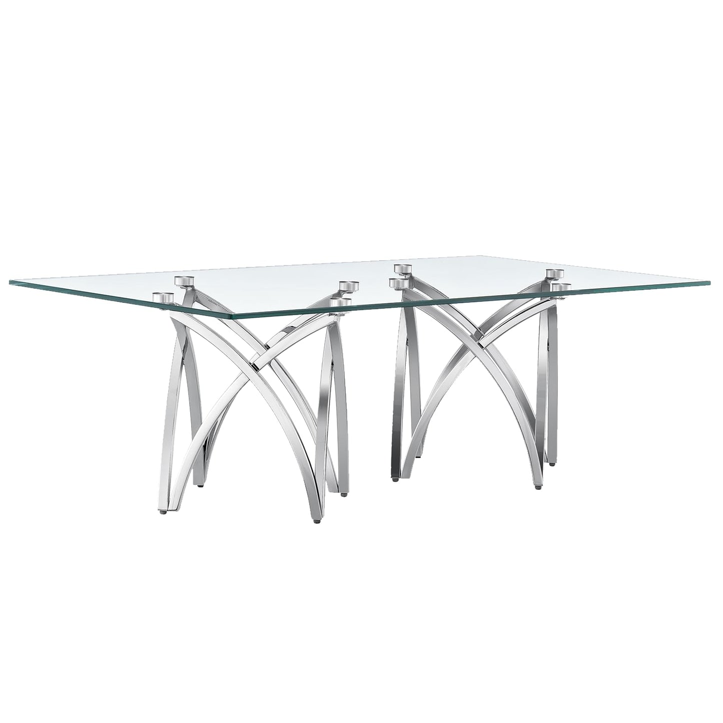 AUZ Silver and Glass Coffee Table for Living Room, 50 Inch Center Table with Tempered Glass Tabletop Stainless Steel Base, Modern Rectangular Coffee Table for Home Office
