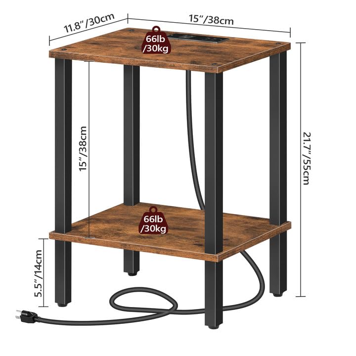 MAHANCRIS Side Table Set of 2, End Table with Charging Station, Nightstand with USB Ports and Outlet, Wooden Bedside Table for Small Space,Living Room, Bedroom, Easy Assembly, Rustic Brown ETHR79E01S2