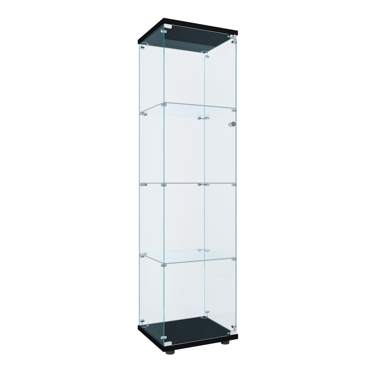 FLYMUHJIA Curio Cabinet Glass Display Case for Collectibles with Door, 4 Display Shelves Showcase, 64.2”Hx16.9''Lx 14.6''W Black