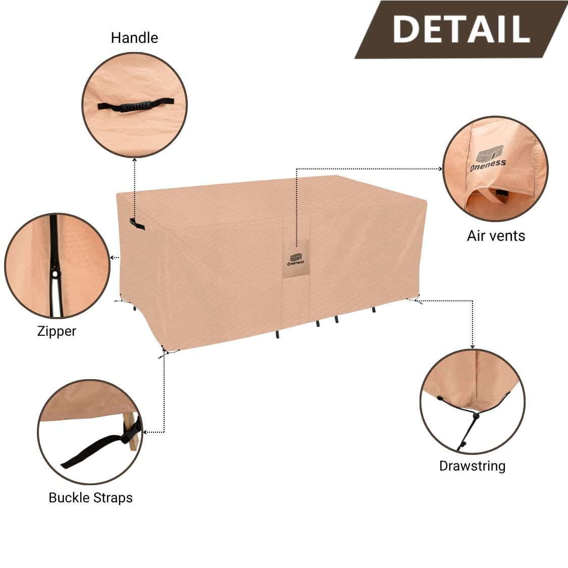 ONENESS Heavy Duty Square Rectangular Patio Table Cover - 126" W x 74" D x 29" H Waterproof Patio Furniture Cover, UV-Resistant Outdoor Dining Table Protector