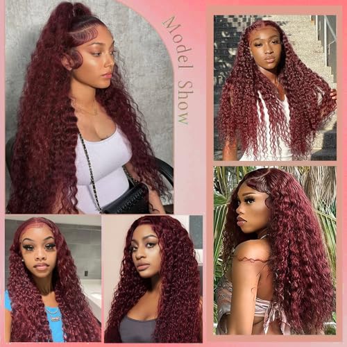 Reddish Brown Lace Front Wigs Human Hair 30 Inch Reddish Brown Curly Lace Front Wig 180 Density 33# Deep Wave 13x6 HD Lace Frontal Wigs Human Hair Pre Plucked for Women Auburn Colored Human Hair wig