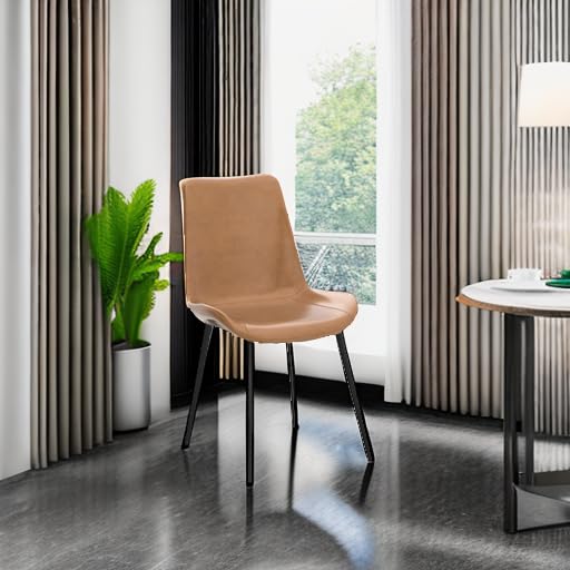 HIPIHOM Dining Chairs Set of 2, Modern Kitchen & Dining Room Chairs, Upholstered Faux Leather Cushion Seat and Sturdy Metal Legs (2 Brown Chairs)