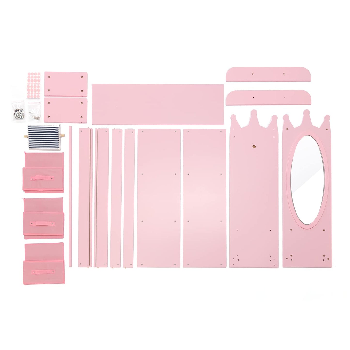 COSVALVE Kids Armoire Dress-Up Storage w/Mirror and Drawers,Dress up Closet,Costume Dress up Wardrobe, Pretend Storage Closet w/Side Pocket Top Shelf for Shoes,Lovely Pink for Girls Room