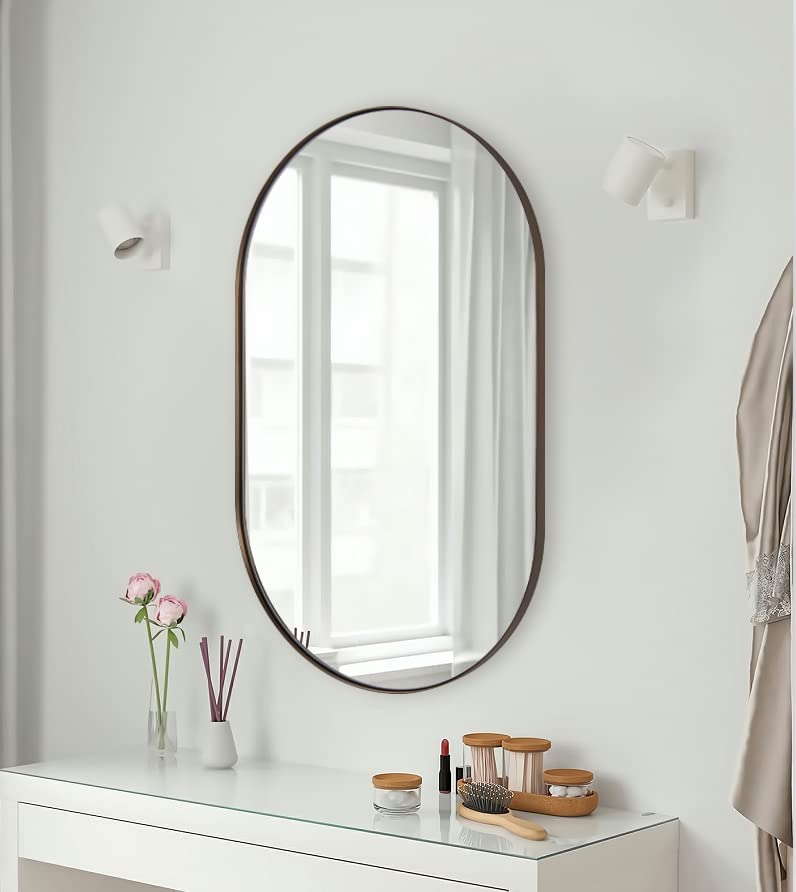 ANDY STAR Bronze Bathroom Mirror, 24x36 Brushed Bronze Oval Mirror, Oval Wall Mirror, Oval Vanity Mirror Metal Frame Deep 1’’ for Bathroom, Bedroom, Living Room, Entryway, Hang Vertical or Horizontal
