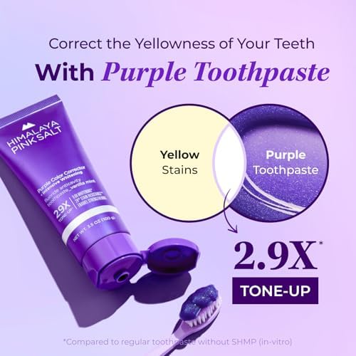 HIMALAYA PINKSALT Purple Whitening Toothpaste, 3.5oz - Deep Stain Remover Toothpaste, Helps Remove Tea and Wine Stains, Plaque Remover for Teeth, Tone Up with Fluoride, Vanilla Mint