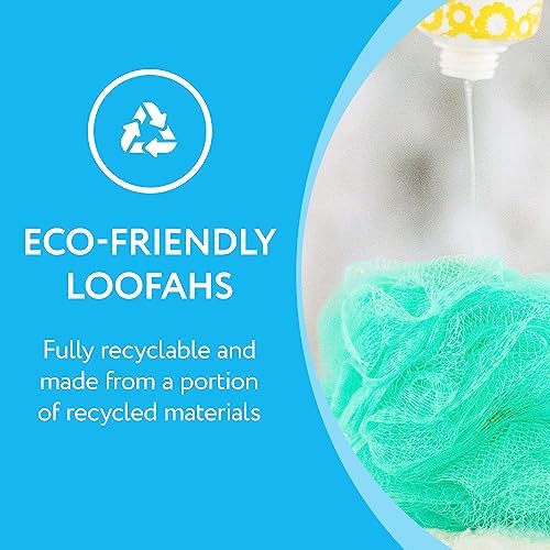 IMPRESA Mesh Bath & Shower Loofah Sponges 6-Pack - 5-Inch Blue Exfoliating Body Puffs - Rich Lather for Men & Women
