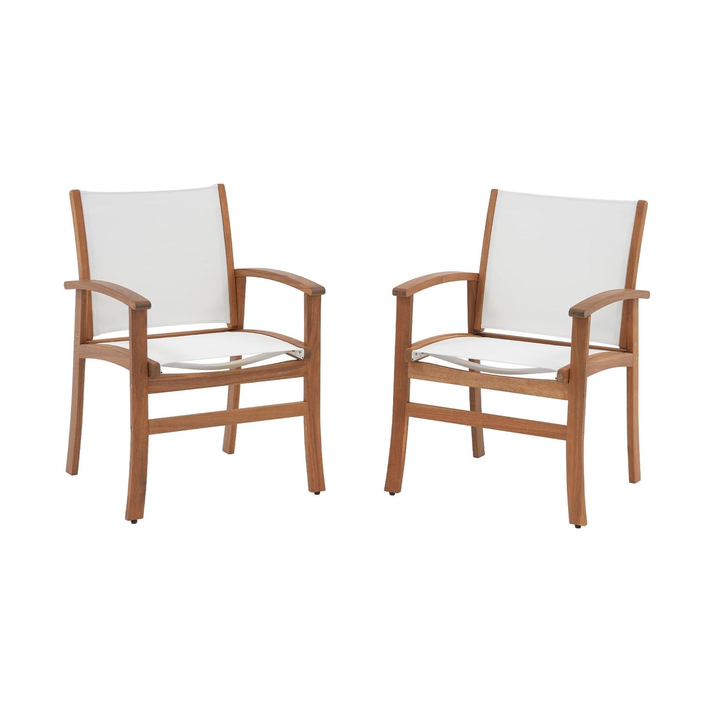 OC Orange-Casual Patio Furniture Set, Outdoor Chairs Set with Acacia Wood Frame and Metal Support Bars,Breathable Textilene Fabric Curved Armchair Support 350lbs for Lawn, Garden (White, 2 Pieces)