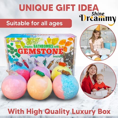 Kids Bath Bombs with Natural Jewelry Gemstone Inside for Girls with Surpris.Handmade Bubble Bath. Fizzies Spa Set with Essential Oils. Birthday Christmas Gift for Girls Boys. SET1