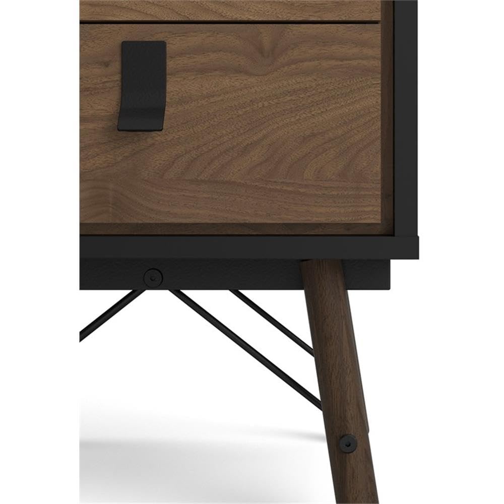 Tvilum Ry 2 Drawer Nightstand, Black Matte and Walnut
