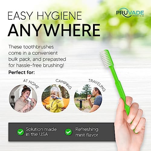100 Pack Disposable Toothbrushes with Toothpaste Built In | Mint Prepasted Toothbrushes Individually Wrapped - Blue Single Use Waterless Toothbrush with Soft Bristles for Work, Camping, Travel