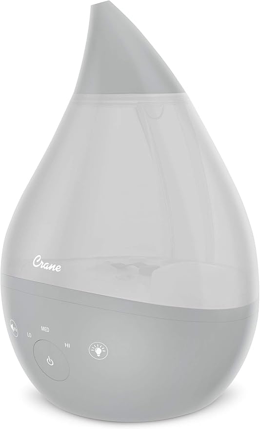 Crane 4-in-1 Drop 2.0 Ultrasonic Cool Mist Humidifier with Sound Machine, Night Light, Aroma Tray, 1 Gallon Top Fill, Grey 1 Gallon
