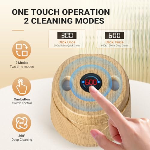 Ultrasonic Retainer Cleaner Machine - 45kHz Ultrasonic Cleaner Deep Cleaning for Mouth Guard, Denture, with UV, Digital Timer, 200ml Dental Cleaning Tank, Wood grain,2 Modes,Quiet & Safe Design