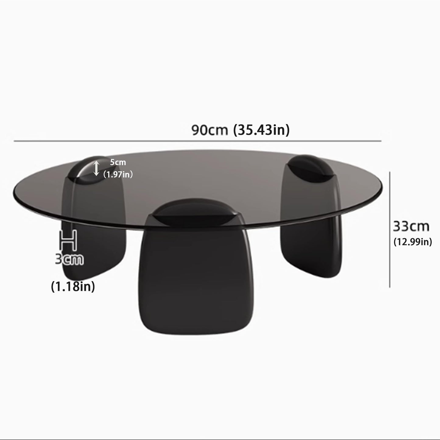 EASYSOUL Modern Round Glass Coffee Table for Living Room with Wood Base, 35.43" D x 35.43" W x 13" H, Mid Century Circular Center Coffee Tables (Black-Grey Glass/35.43 ")