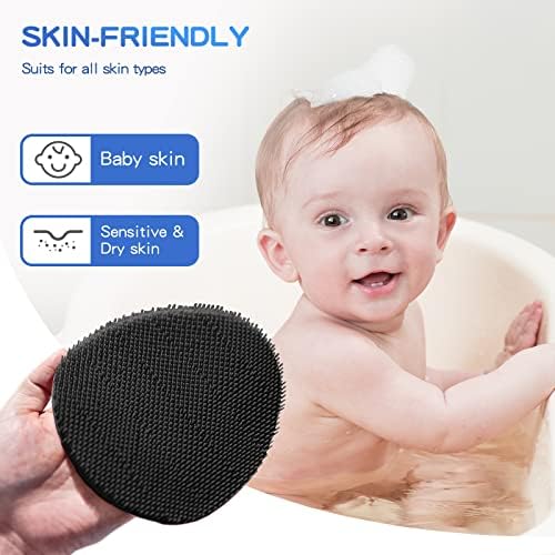 Manmihealth 3 PCS Soft Silicone Shower Brush, Super-Lathering and Deep-Cleaning Silicone Body & Face Scrubber, Gentle Exfoliating Bath Glove for All Skin Types with Free Hooks (Black +Gray+ Pink)