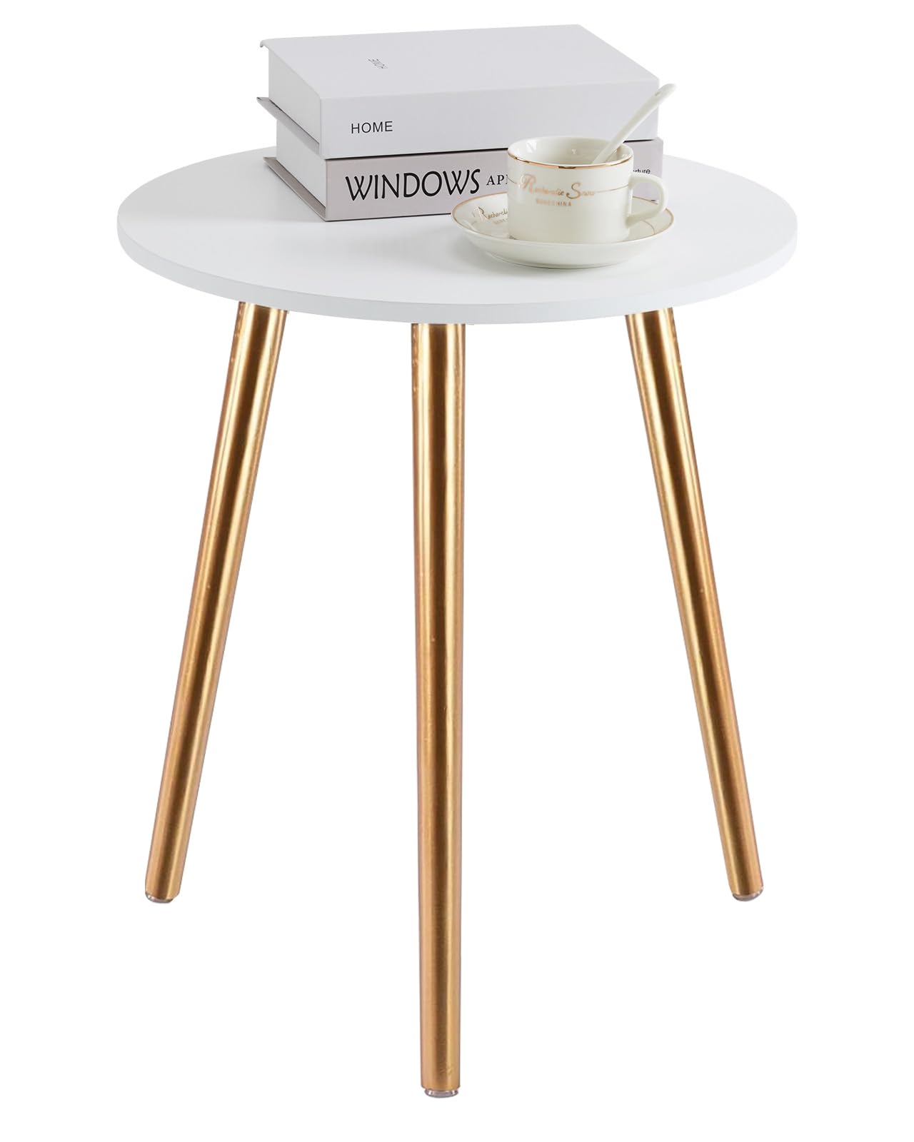 Apicizon Round Side Table Set of 2, White Nightstand Coffee End Table for Living Room, Bedroom, Small Spaces, Morden Side Table Home Decor Bedside with Wood Legs 16.5 Inches