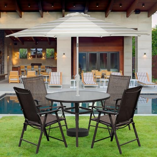 Aoodor Folding Patio Dining Chairs Textilene Fabric, Outdoor Steel Frame for All Weather Use, Fit for Porch, Lawn, Yard, Set of 4, Brown