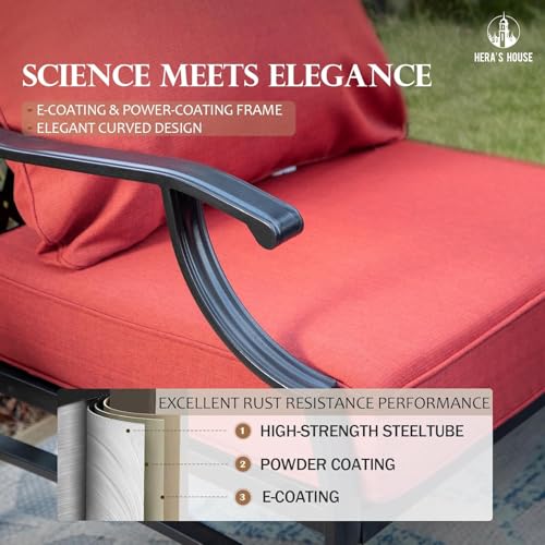 HERA'S HOUSE Patio Furniture Sofa, All-Weather Outdoor 3 Seats Couch, Outdoor Patio Couch with Deep Seating and Olefin Cushions for Lawn Garden Backyard, Red